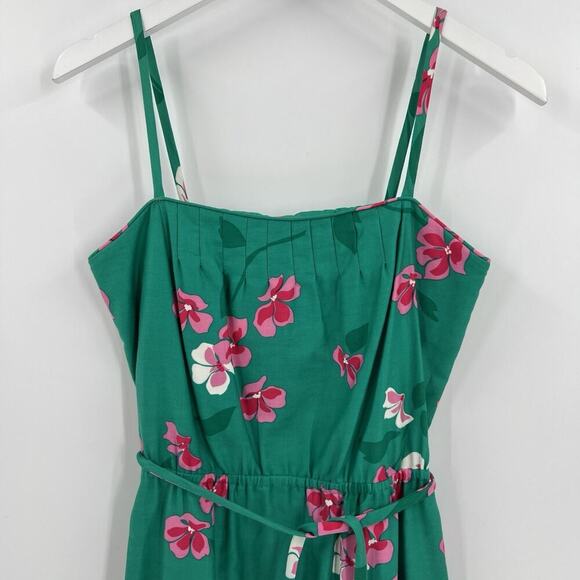 Vintage Malia Honolulu Hawaiian Floral Tropical Midi Dress Tie Belt Green Size 8 - Picture 2 of 8